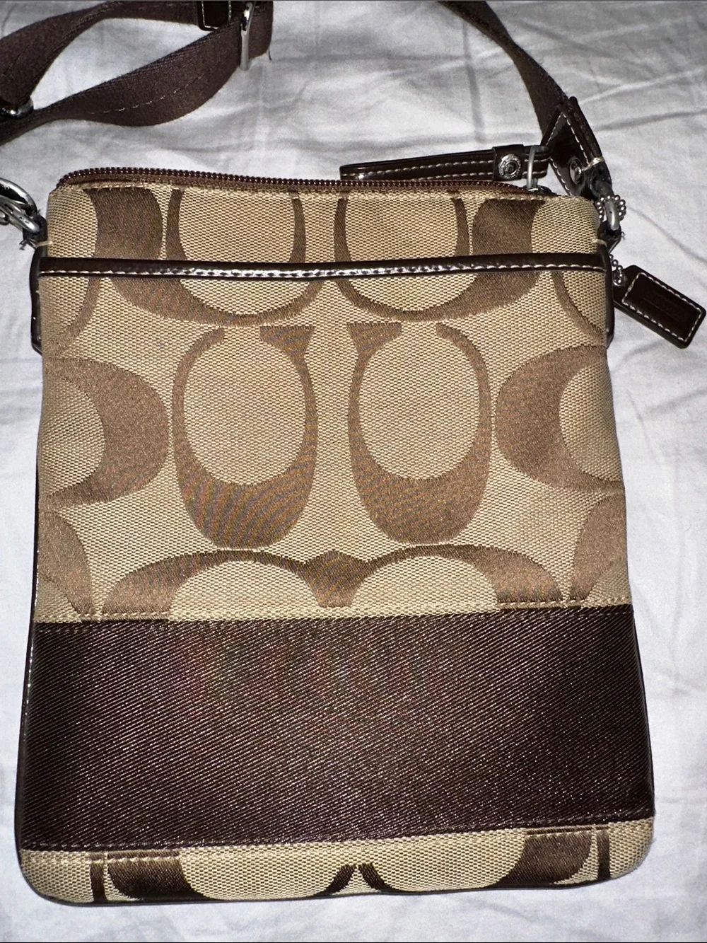 Coach Brown Tan Signature Crossbody Messenger Bag
